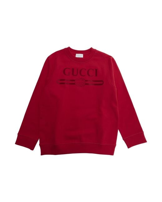 Gucci Red Sweatshirt With Contrast Logo Fabric Hoods & Sweatshirts for men