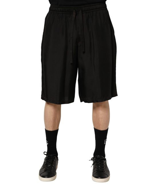 Dolce & Gabbana Black Silk Drawstring Bermuda Shorts for men