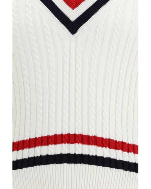 Thom Browne White Intarsia Cable-Knit V-Neck Sweater Cotton for men