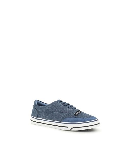 Dolce & Gabbana Blue Linen Low Top Sneakers for men