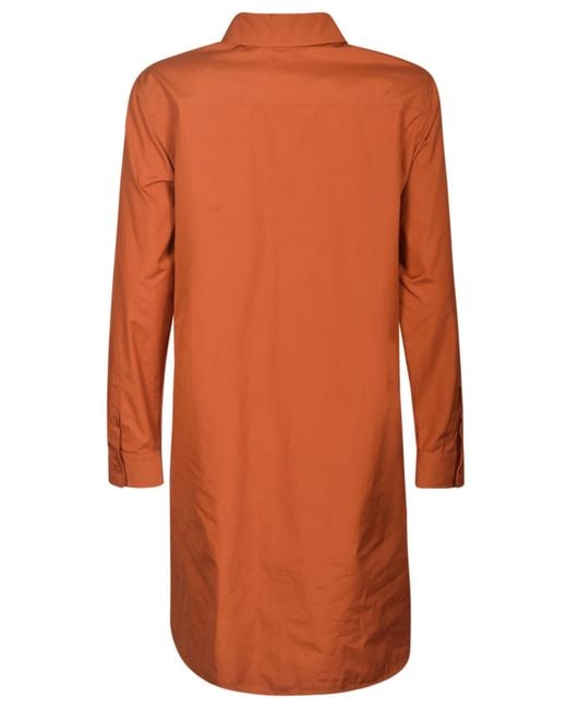 Max Mara Orange Pleated V-Neck Dress