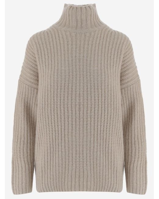 Allude Gray V-Neck Sweater Cashmere And Silk