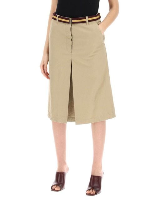 Dries Van Noten Natural Cotton Midi Skirt With Belt