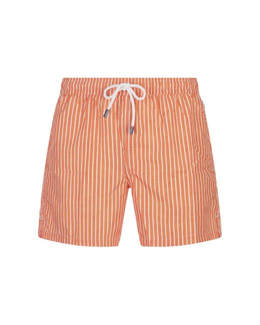 Fedeli White And Striped Swim Shorts for men