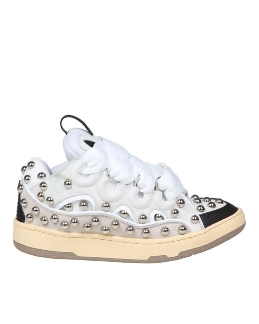 Lanvin White Curb Panelled Stud Mesh Sneakers