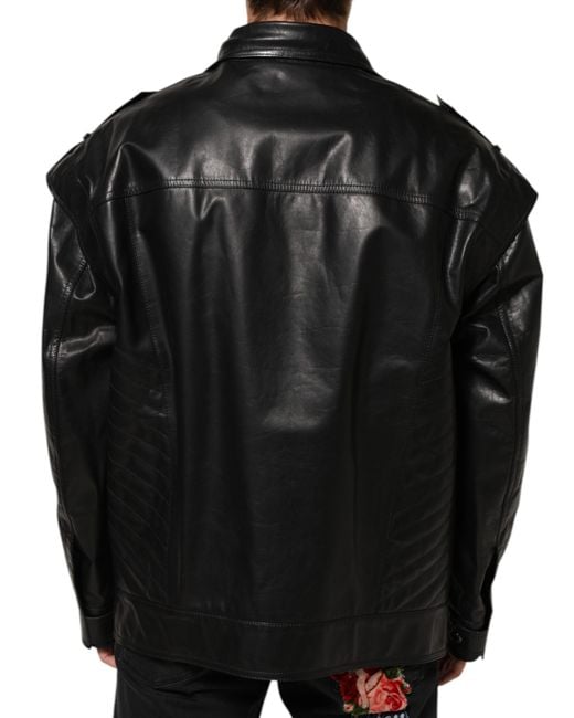 Dolce & Gabbana Black Leather Jackets for men
