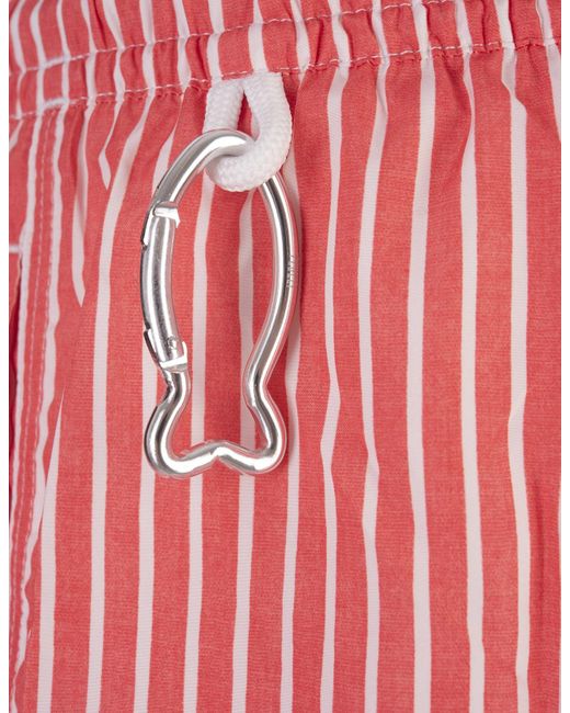 Fedeli Red And Striped Swim Shorts for men