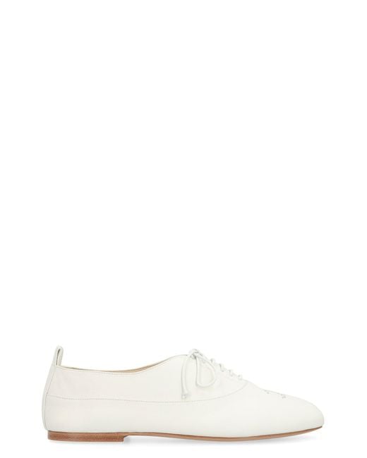 Céline White Lise Leather Lace-Up Shoes