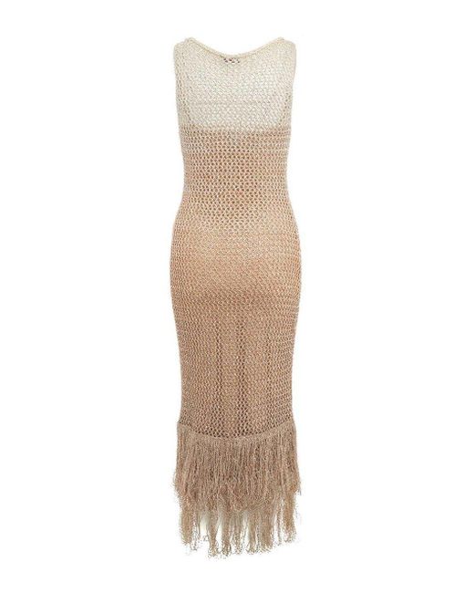 Staud Natural Sequin Embellished Sleeveless Fringed Maxi Dress