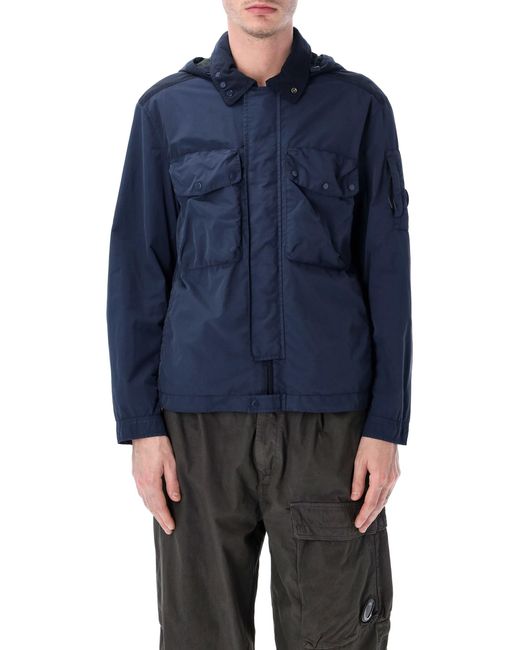 C P Company Blue C.P. Company Nylon Goggle Overshirt for men