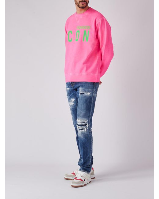 DSquared² Pink Be Icon Cool Fit Tee Crewneck Sweatshirt for men
