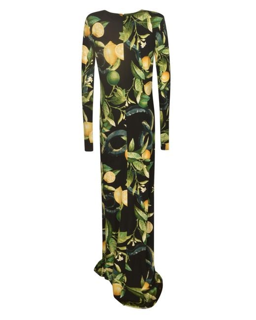 Roberto Cavalli Green Long-Length Printed Dress