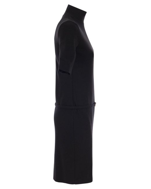 Sportmax Black High Neck Short-sleeved Dress