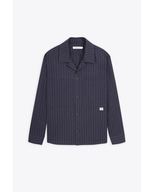 Maison Kitsuné Blue Overshirt Pinstriped Cotton Blend Overshirt for men