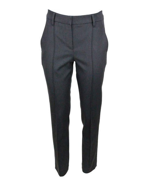 Brunello Cucinelli Blue Stretch Cotton Drill Trousers With Monili On The Back Loop