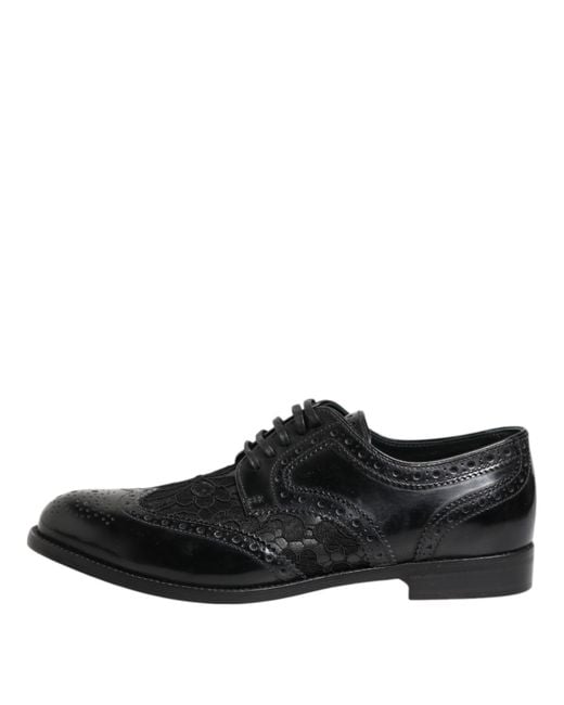 Dolce & Gabbana Black Leather Floral Lace Dress Formal Shoes