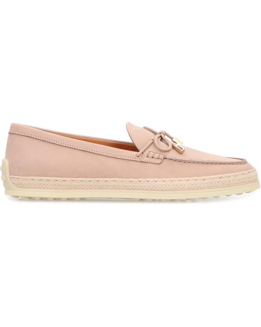 Tod's Pink Loafers Nubuck Calf Leather