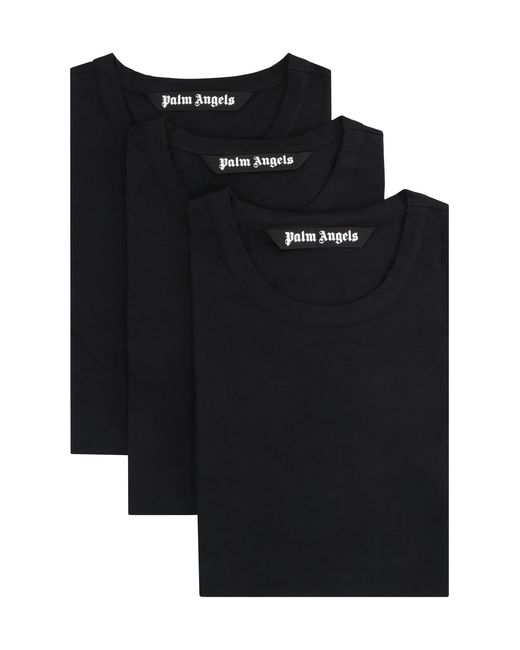 Palm Angels Black Set Of Three Crew Neck T-Shirts Cotton for men