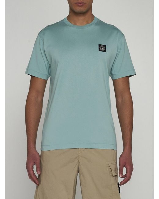 Stone Island Blue Logo-patch Cotton T-shirt for men