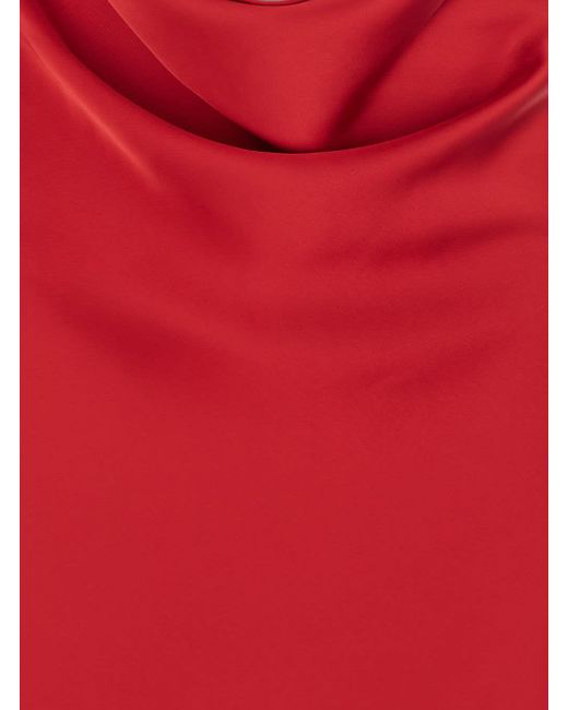 Norma Kamali Red Sleeveless Dress With Draped Neckline And Low Rear