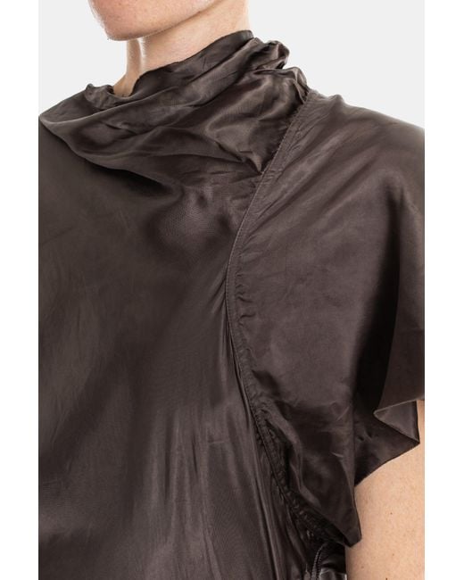 Rick Owens Natural Seb Gown Draped Satin Cupro Long Dress Dark Dust