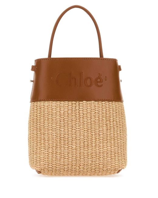 Chloé Brown Bicolor Raffia And Leather Micro Handbag