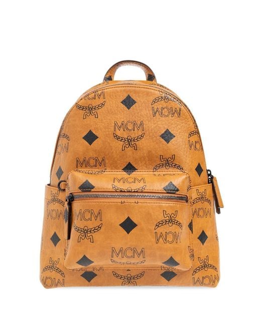 MCM Natural All-Over Logo Printed Zipped Backpack for men
