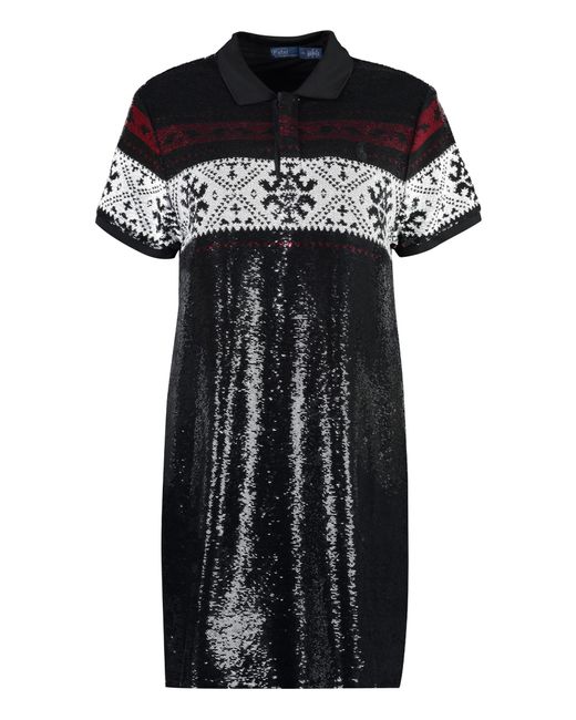 Polo Ralph Lauren Black Sequin-embellished Relaxed-fit Cotton Mini Dress