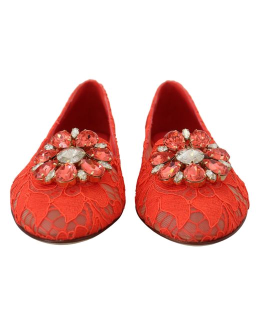 Dolce & Gabbana Red Elegant Lace Vally Flats