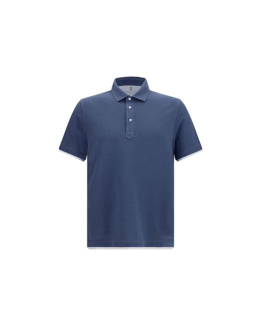 Brunello Cucinelli Blue Cotton Polo Shirt for men