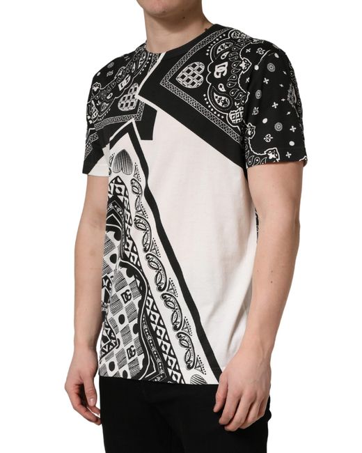 Dolce & Gabbana Black White Bandana Cotton Crew Neck T for men