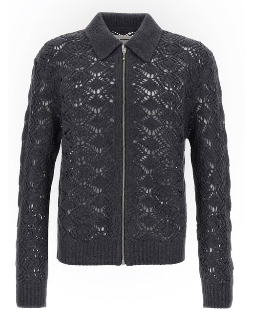 Jil Sander Gray Openwork Virgin Wool Cardigan for men