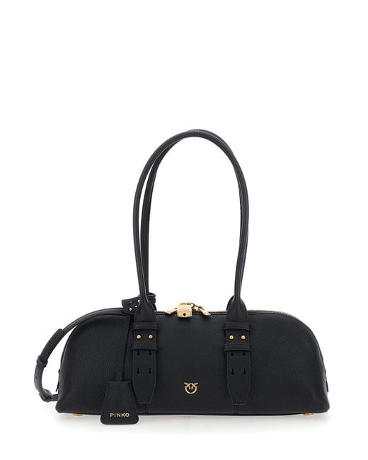 Pinko Black Handbag Bowling Horizontal Leather Shoulder Bags