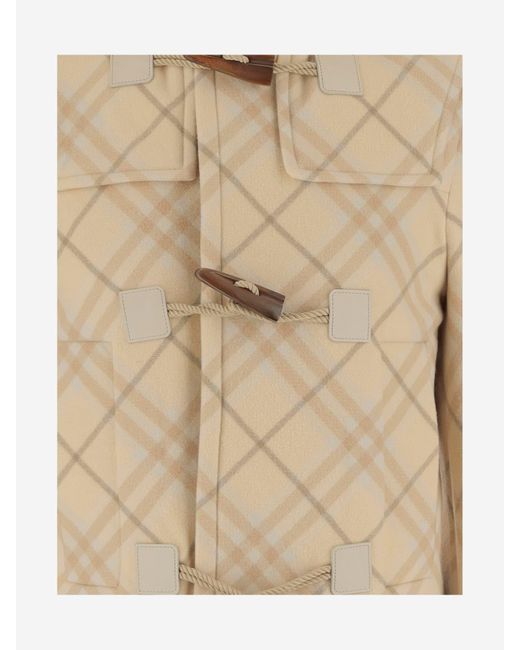 Burberry Wool Blend Jacket With Check Pattern in Natural | Lyst