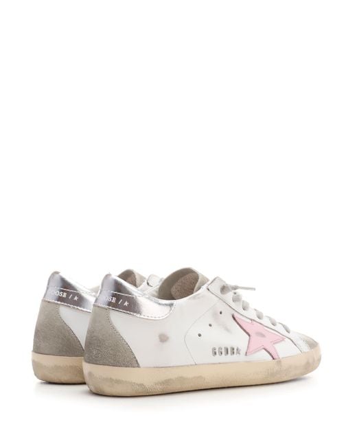 Golden Goose Deluxe Brand White Superstar Sneakers With Pink Star