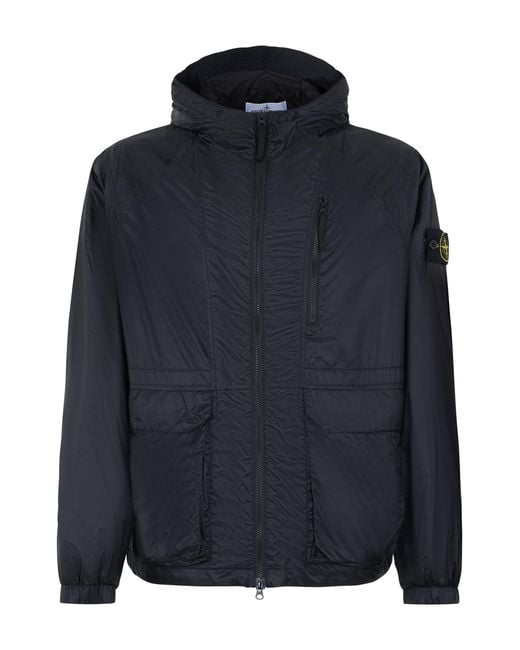 Stone Island Blue Light Jacket Hooded Polyamide Raincoats for men