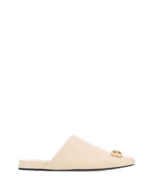 Balenciaga White Sand Leather Cosy Slippers