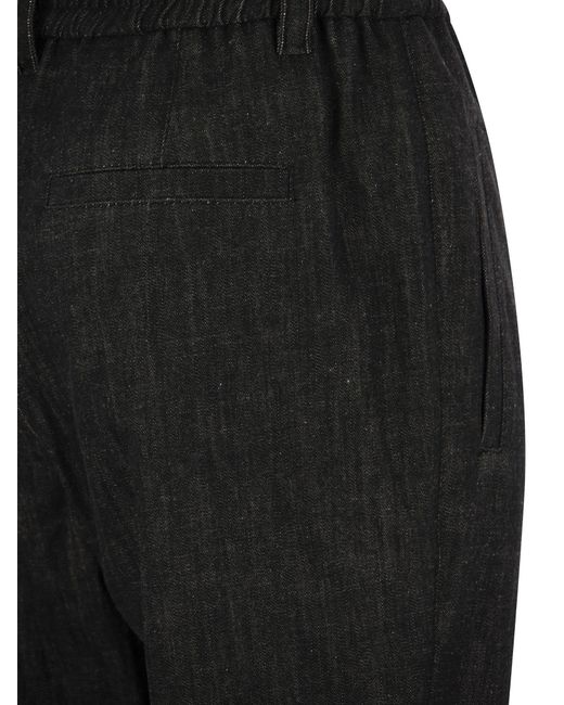 Brunello Cucinelli Black Baggy Trousers In Dark Polished Denim