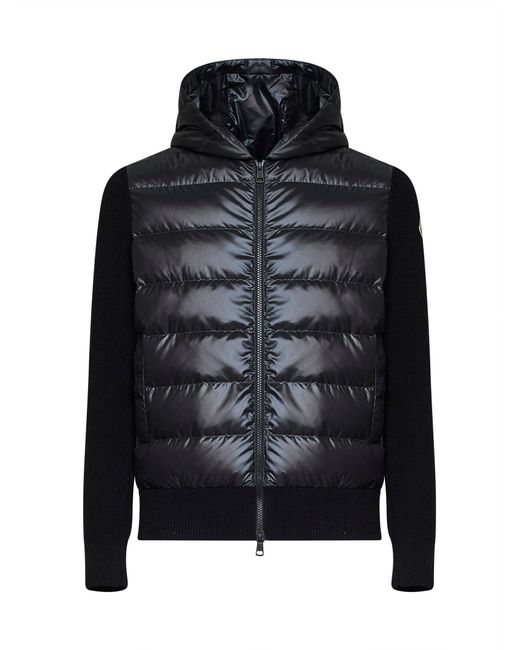 Moncler Black Hoodie Padded Zip-Up Virgin Wool Bomber Jackets for men