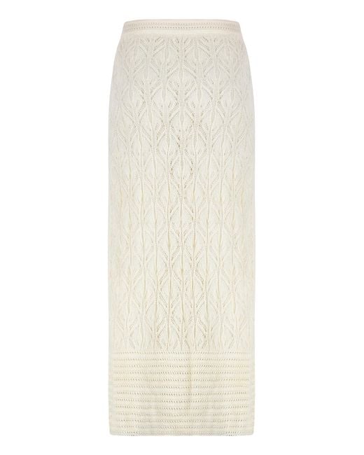 LeKasha White Openwork-Knit Skirt Linen