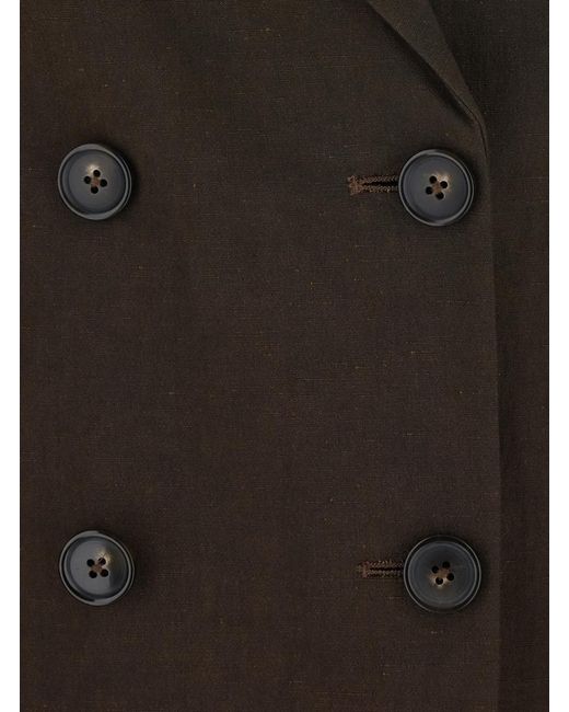 PT Torino Black Romy Linen And Cotton Fine Plain Weave Light Jacket With Front Closure Side Pockets