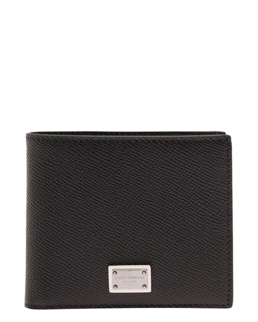 Dolce & Gabbana Black Bi-Fold Wallet With Logo Plaque On The Front for men