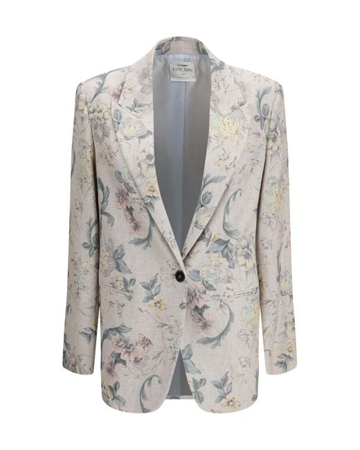 Forte_forte Gray Peonia My Love Motif Hopsack Linen-Blend Jacket Viscose; Linen