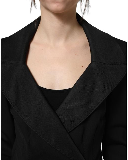 Dolce & Gabbana Black Nylon Double Breasted Coat Jacket Silk Elastane Polyester Clothing