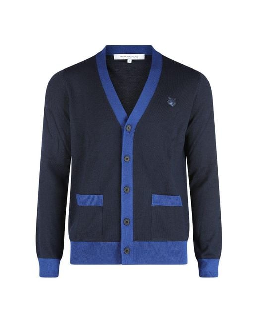 Maison Kitsuné Blue Bold Fox Head Patch V-Neck Cardigan for men