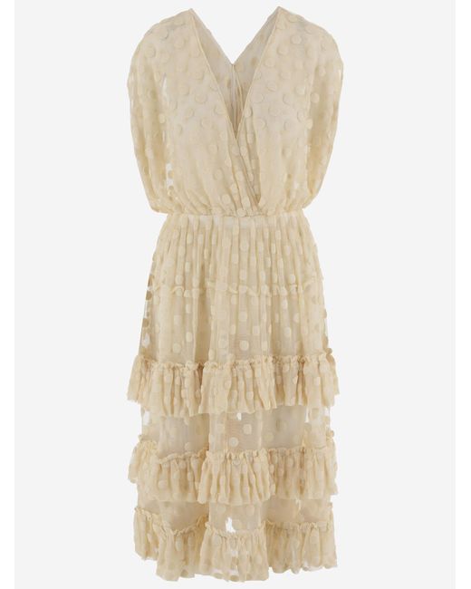 Dries Van Noten Natural Dress Cotton-Blend Polka-Dot