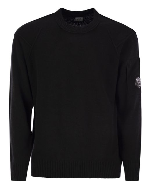 C P Company Black Lambswool Crew-Neck Sweater for men