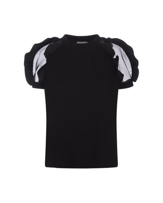 Alexander McQueen Black T-Shirt With Ruffles Detail