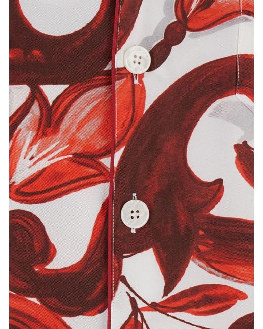Dolce & Gabbana Red Shirt With Hawaii Collar Silk for men
