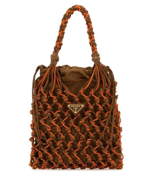 Prada Brown Small Noué Two-Tone Mesh Tote Bag